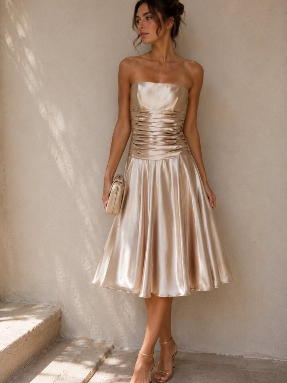 Dressy Collection Satin Stapless Midi Dress Size 8